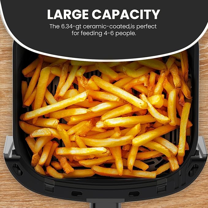 NEWBULIG Air Fryer 6.34 Quarts, Airfryer with Visual Window, 400℉ Fast Heating Air Fryers Oven with Timer, Auto-Off, Non Toxic & Non Stick, Multiple 12 Modes for Roast, Bake, Dehydrate, Fry, Reheat