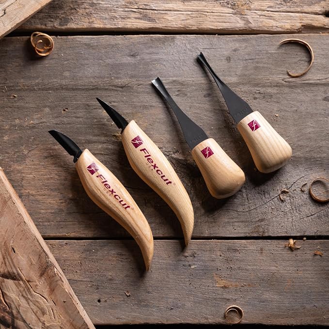 Flexcut Wood Carving Tools| Beginner Palm & Knife Set | 1095 High Carbon Steel Blades| Ergonomic Ashwood Handles | KN600 | Made in the U.S.A.