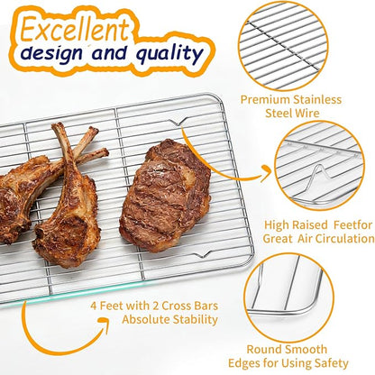Baking Sheet Pan Set of 12, CEKEE Stainless Steel Cookie Sheets for Baking with Cooling Rack Silicone Baking Mat, Small/Quarter/Jelly Roll Pan, 9/10/12/16 Inch, Heavy Duty & Non Toxic & Easy Clean