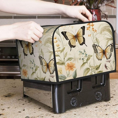 Butterfly Flower Vintage 4 Slice Toaster Cover, Dustproof, Waterproof, Polyester, Wide Slot, Fingerprint Protection, Kitchen Appliance Cover