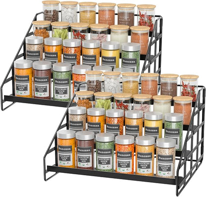 Bunoxea Spice Rack 4 Tier Kitchen Cabinet Organizer,Countertop Spice Rack,Tier Depth Adjustable Cabinet Shelf,Step Spice Organization Easy Visibility,Holds Seasoning and Condiments 2Pack