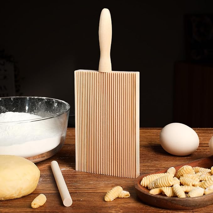 Gnocchi Boards and Ravioli Rolling Pin, Pasta Making Tools Accessories, Curved Gnocchi Board Paddle Roller for Pasta Lovers Baking,Homemaking Gnocchi Pasta is Easy