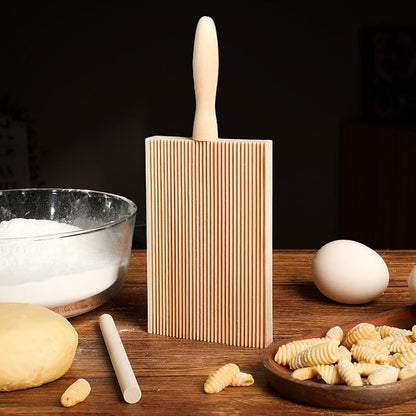 Gnocchi Boards and Ravioli Rolling Pin, Pasta Making Tools Accessories, Curved Gnocchi Board Paddle Roller for Pasta Lovers Baking,Homemaking Gnocchi Pasta is Easy