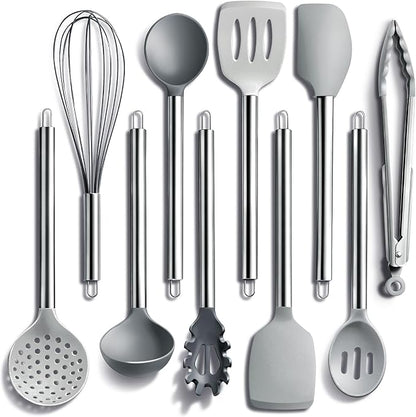 COOK WITH COLOR Silicone Cooking Utensils, Kitchen Utensil Set, Easy to Clean Silicone Kitchen Utensils, Cooking Utensils for Nonstick Cookware, Kitchen Gadgets Set, 10 Pieces, Grey Ombre