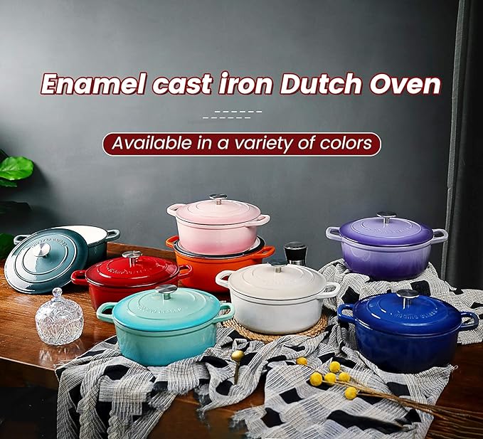EDGING CASTING Enameled Cast Iron Dutch Oven, 5.5 Quart, Round Dutch Ovens Pot with Dual Handle for Bread Baking, Dutch Ovens with Lid, Bread Oven, Red
