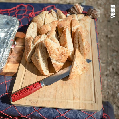 BUBBA Kitchen Series 8" Serrated Knife for easily slicing through bread crusts, meats, tomatoes and more with a premium German Steel Blade.