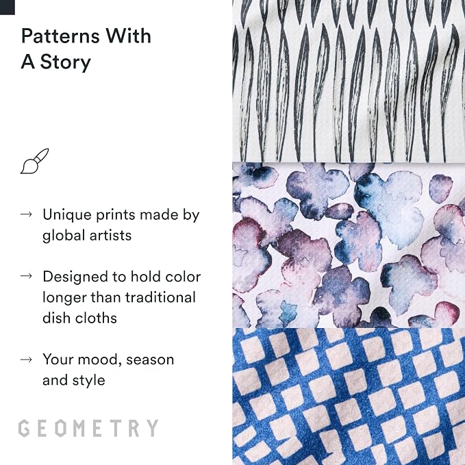 GEOMETRY Kitchen Dish Cloths - Quick Dry Dishcloths for Kitchen - Premium Dish Rags with Geoweave - 3-Pieces Tiny Petals