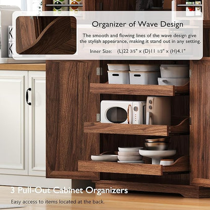 71.2" Tall Kitchen Pantry Cabinet with 3 Pull Out Cabinets Organizer, Farmhouse Embossed Texture Storage Cabinet with 6 Door Shelves, 2 Drawers, Brown Freestanding Cupboard for Kitchen, Dining Room