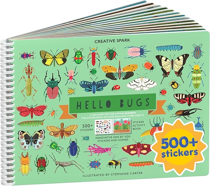 Cupkin Hello Bugs Sticker Book Activity for Kids, Toddler Airplane Travel Essentials, 500+ Bugs Stickers for Kids + 12 Scenes + 12 Coloring Book Pages, Bug Lover Gift, Children's Crafts Ages 2–8 Years