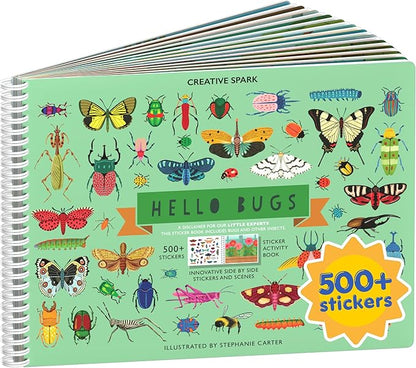 Cupkin Hello Bugs Sticker Book Activity for Kids, Toddler Airplane Travel Essentials, 500+ Bugs Stickers for Kids + 12 Scenes + 12 Coloring Book Pages, Bug Lover Gift, Children's Crafts Ages 2–8 Years