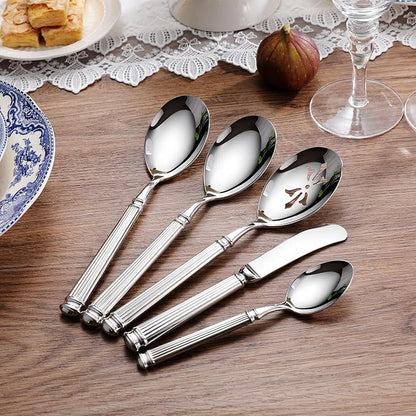 KEAWELL Premium Prestige Silverware Set - Exquisite Craftsmanship, Service for 8, 18/10 Stainless Steel, Luxurious Flatware Set with Serving Utensils, Heavy Duty, Dishwasher Safe (45, Silver)