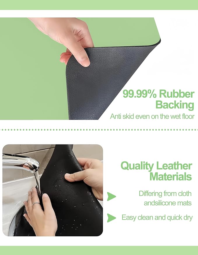 Dish Drying Mat for Kitchen Counter, 12"x19" Dish Drying Pad with Non-slip Rubber Backed, Hide Stain Anti Absorbent for Kitchen Counter, Drying Mat for Coffee Machine Dish Rack (Green)