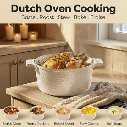 Gotham Steel Hammered 5 Qt Lightweight Dutch Oven Pot with Lid & Holders, Ceramic Non Toxic, Oven Safe & Even Heat Retaining Dutch Oven for Bread Baking Sourdough, Soup, 70% Lighter than Cast Iron