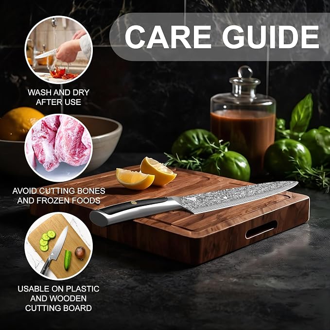 8" Professional Chef Knife, 67-Layer Damascus Steel Kitchen Knife with Ergonomic Handle, Premium Knife for Home & Professional Cooking + Leather Sheath & Gift Box