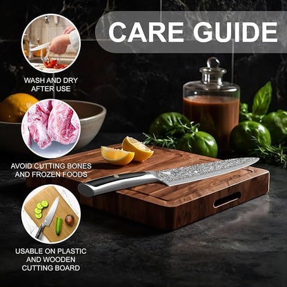 8" Professional Chef Knife, 67-Layer Damascus Steel Kitchen Knife with Ergonomic Handle, Premium Knife for Home & Professional Cooking + Leather Sheath & Gift Box
