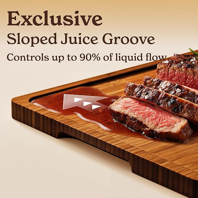 SMIRLY Bamboo Cutting Boards for Kitchen - Wood Cutting Board for Meal Prep, Serving, Charcuterie - Kitchen Gadgets, House Warming Gifts - Wooden Chopping Board Set of 3 - Brown Bamboo