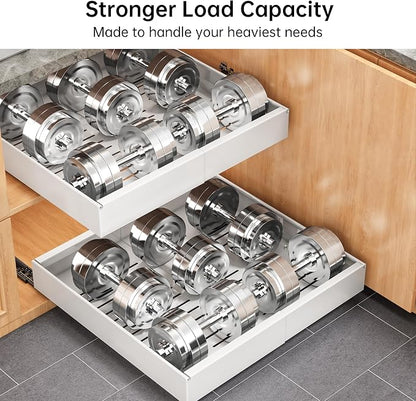 Pull out Cabinet Organizer, 2 pack, 16.5" Deep Heavy Slide out Drawers, Upgrade Three Triple-Slide Rail Systems, Expandable 12.8"-20.8" Roll out Shelf Storage for Kitchen Base Cabinet Organization
