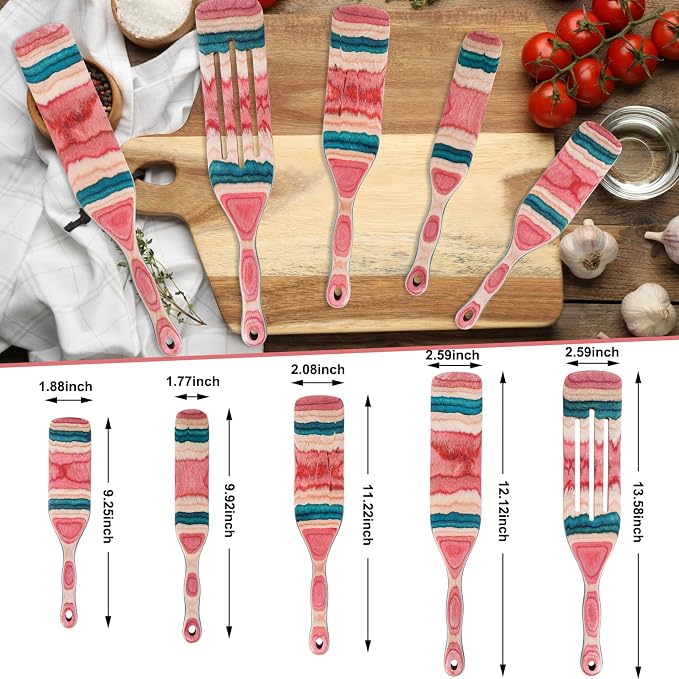 MYRAINBOW A5-3 Spurtle Set, Wooden Utensils for Cooking, Kitchen Utensils Set, Pakkawood Kitchen Cooking Utensils Set, Apartment Essentials Wood Serving Spatula spoon, Home & kitchen Gift