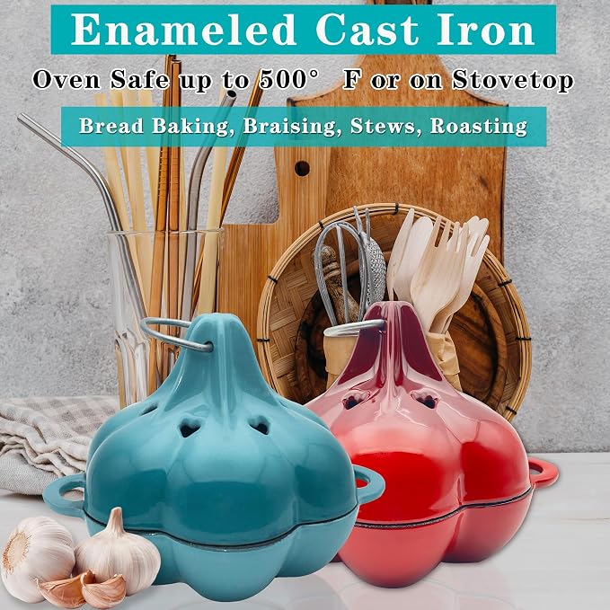 Cast Iron Smoker Roaster & Garlic Roster Baker, Smoker Box, Pre-Seasoned Cast Iron Garlic Roaster for Grill, Perfect for BBQ and Oven, for Smoky, Flavorful Vegetables, Meats or Wood Chips