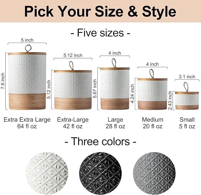 Miamolo Ceramic Coffee Container Kitchen Food Storage Jars for Spice Sugar Tea Bag, Stackable Farmhouse Jars for Kitchen Pantry - Coffee Bar Accessories Housewarming Wedding Gift - White & 42 fl.oz