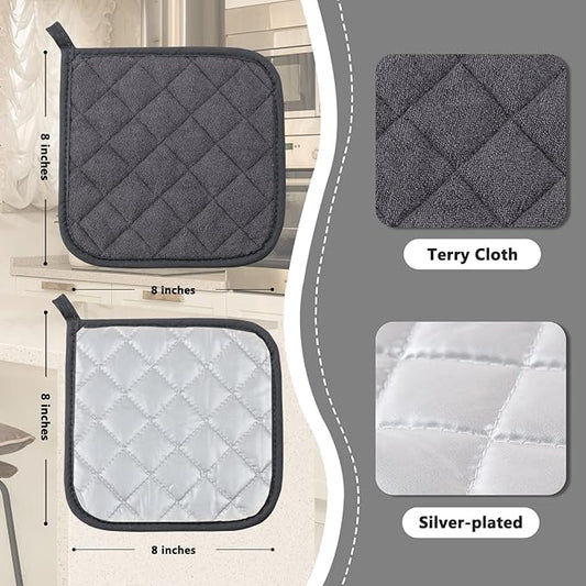 Joyhalo 4 Pack Pot Holders for Kitchen Clearance, Hot Pads for Kitchen, Countertops, Oven Pot Holders Bulk, Potholders Sets for Kitchens Heat Resistant, Grey