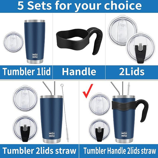 WETOWETO 20oz Tumbler with 2 lids and 2 straws, Stainless Steel Vacuum Insulated Water Coffee Tumbler Cup, Double Wall Powder Coated Leak-proof Travel Mug (Red, 1 Pack)