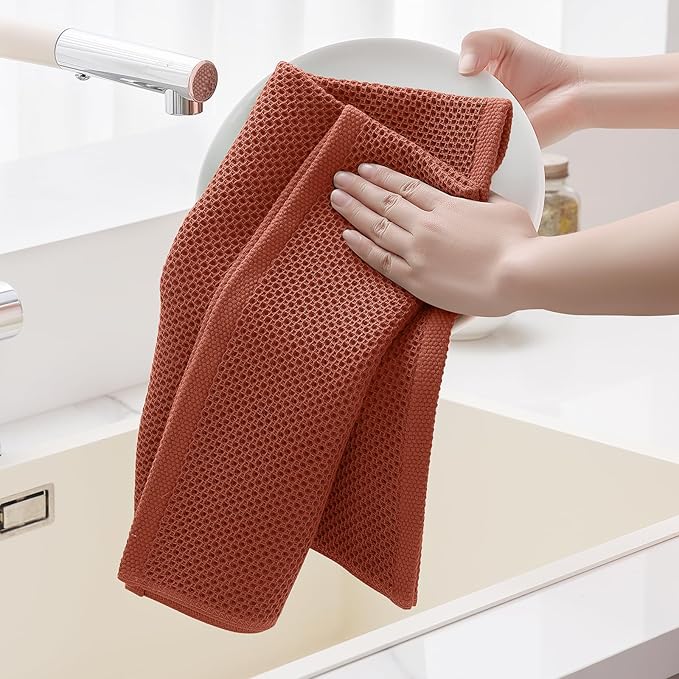 Homaxy 100% Cotton Oversized Waffle Weave Kitchen Dish Towels, Ultra Soft Absorbent Quick Drying Cleaning Towel, 20x28 Inches, 6-Pack, Rust