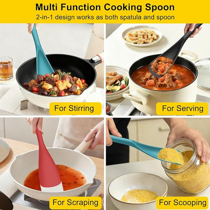 Beijiyi Silicine Cooking Spoons for Nonstick Cookwares, 3 Pack, 12.6 in | Sturdy, BPA-Free, Heat Resistant, One-Piece, Multifunction Spatula Spoon, Great for Cooking, Serving, Scooping, and Stirring