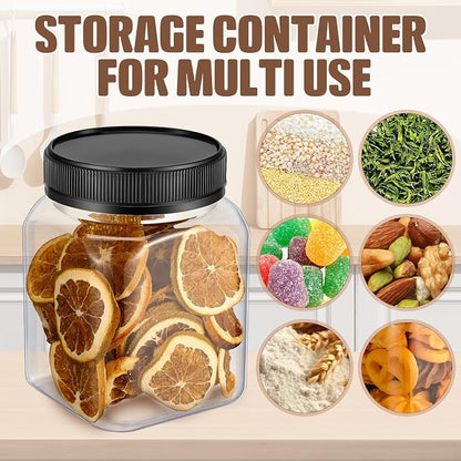 Nosiny 12 Pcs 24 oz Clear Plastic Jars with Lids Square Plastic Container Large Candy Jars with Screw on Lids Refillable Kitchen Storage Containers for Dry Food, Coffee (Black)