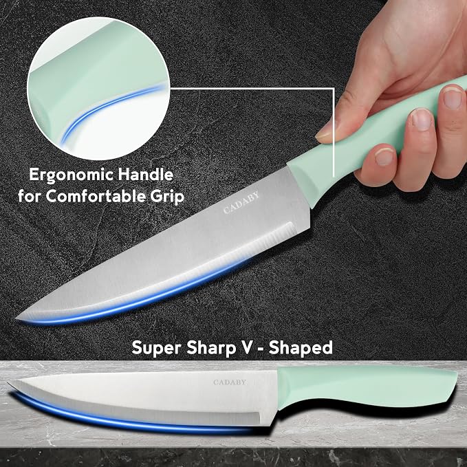 19 PCS Kitchen Cooking Utensils Set, 11 Pieces Silicone Cooking Utensils Set 6 Pieces Sharp Stainless Steel Green Knife Set with 1 Piece Cutting Board, Ideal for Apartment