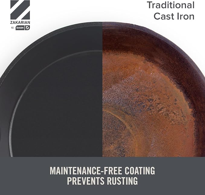 DASH Zakarian x Nonstick Cast Iron Skillet - Versatile Frying Pan Cookware - Oven-Safe Searing Skillet with Pour Spout and Quick-Clean Surface - Rust-Resistant - Cranberry, 11-Inch