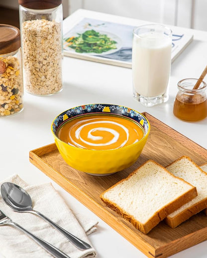 vancasso Boho Cereal Bowls Set of 6, 26 oz Ceramic Soup Bowls with Colorful Bohemian Pattern, Microwave & Dishwasher Safe Serving Bowls for Salad, Oatmeal, Pasta, KRVI Series