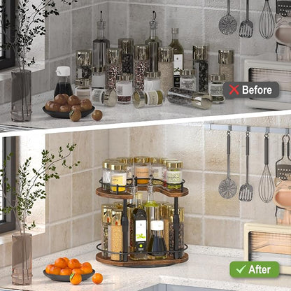 Across-Star Lazy-Susan-Spice-Rack -Organizer For Cabinet With Adjustable Height, 12 inch Rotating Seasoning Holder Spice Organization For Pantry, 2-Tier Kitchen Counter Shelf Countertop Organizer