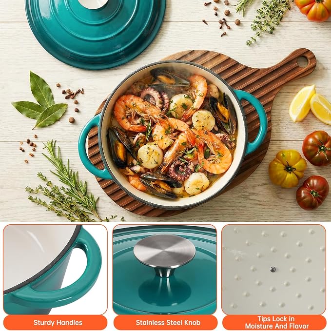 LIFERUN Nonstick Enameled Cast Iron Cookware Set, 7Pcs Pots and Pans Set, Gas/Induction Dutch Oven Set, PFOA & PFAS Free