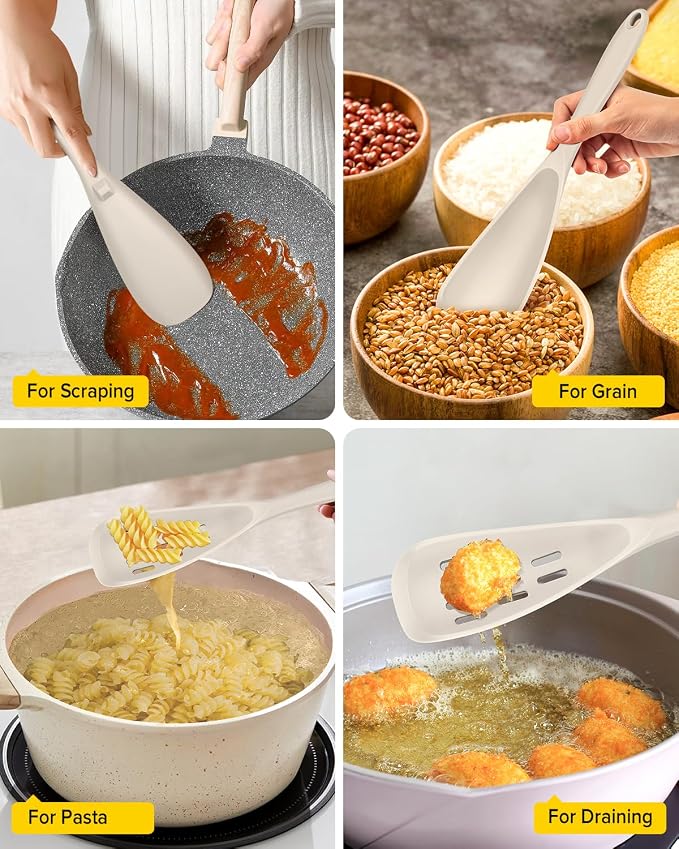 Pack of 2 Cooking Spoons for Non Stick Cookware, Multifunction Spatula Spoon BPA-Free, One-Piece Design, Suitable for Scooping, Scraping, Serving and Mixing(KHAKI)