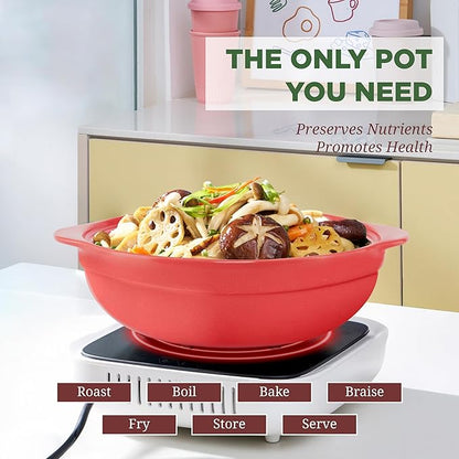 MINH LONG 2-Qt Porcelain Dutch Oven with Lid – Lead & Cadmium Free, Oven Safe to 482°F, Heat Retention, Clay Pot for Cooking on Gas & Infrared Cooktop, Use to Marinate, Cook, Bake, Refrigerate & Serve