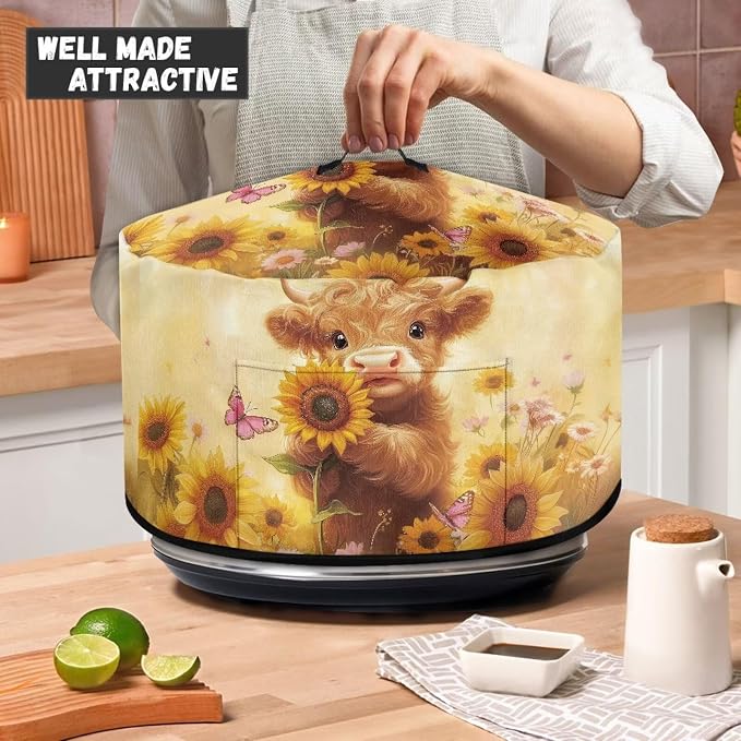 Sunflower Cow Slow Cooker Dust Cover 6-8 qt Crock for Pot Keep Small Kitchen Appliance Clean Kitchen Home Accessories Decor Cover Butterflies Patterns