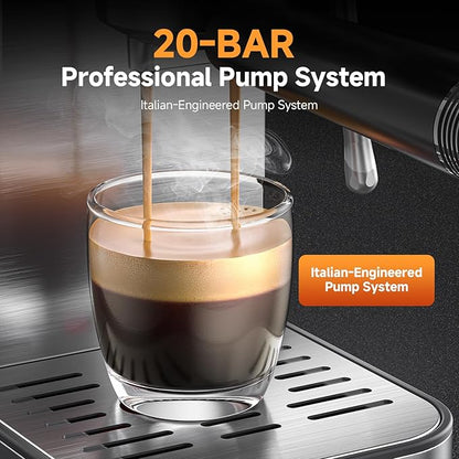 AMZCHEF 20 Bar Espresso Machine with LED Touch Screen, Home Coffee Maker with Self-Cleaning and Milk Frother, Compact Cappuccino and Latte Machine for Home & Office