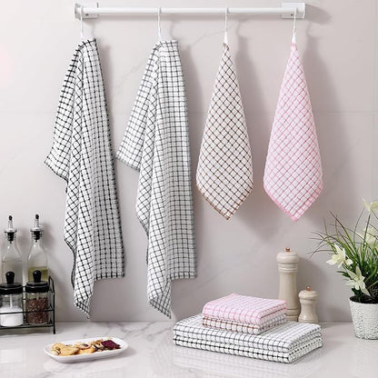 Homaxy Kitchen Towels and Dishcloths Set, 16 x 25 and 12 x 12 Inches, Set of 16 Cotton Terry Kitchen Dish Towels, Super Soft and Absorbent Dish Cloths, Black/Grey/Pink/Brown