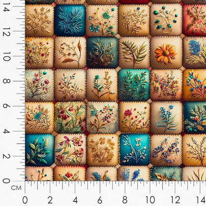 Gnome Patchwork Cotton Fabric Panel – 6 Designs 10×10 inch + Bonus Patchwork Sheet 29.5×19.6 inch, 100% Cotton 140 GSM, Eco-Printed Quilting & Sewing Fabric (USA Size)