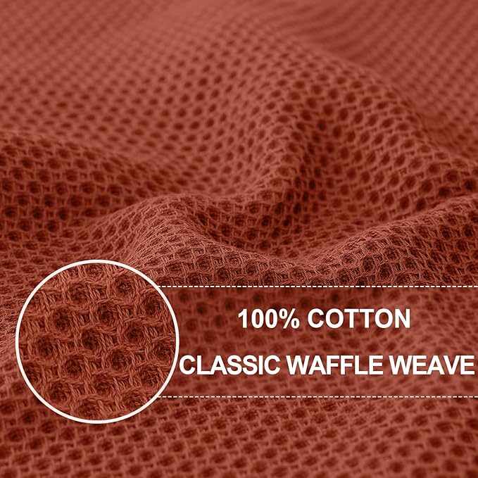 Homaxy 100% Cotton Oversized Waffle Weave Kitchen Dish Towels, Ultra Soft Absorbent Quick Drying Cleaning Towel, 20x28 Inches, 8-Pack, Rust