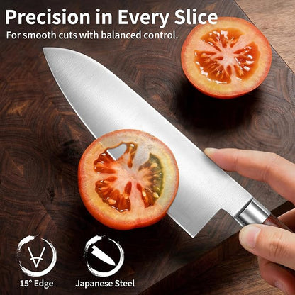 6.7 Inch Santoku Knife, Made in Japan, Full Tang High Carbon Molybdenum Stainless Steel Japanese Chef Knife with Pakkawood Handle,Kitchen Knife for Slicing Meat & Vegetables