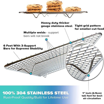 3 Pack Stainless Steel Wire Cooling, Baking, Roasting Rack with Aluminum Cookie Pan Tray Set- Heavy Duty, Commercial Quality - (1 Half Sheet, 1 Jelly Roll & 1 Quarter Sheet Pan Rack Sets)