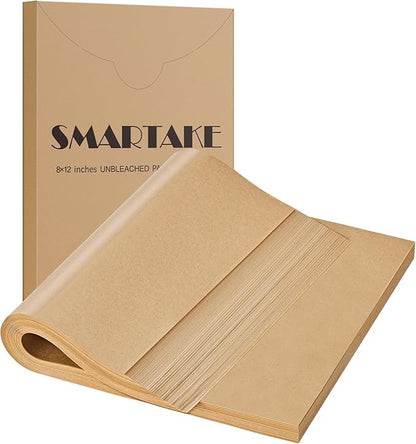 SMARTAKE 200 Pcs Parchment Paper Baking Sheets, 8x12 Inches Non-Stick Precut Baking Parchment, for Baking Grilling Steaming Bread Cup Cake Cookie and More (Unbleached)