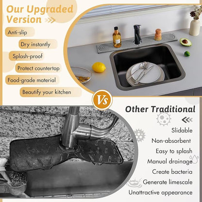 Diatomite Kitchen Sink Water Splash Guard, 20'' Drying Neat Stone Sink Tray, Modern Stylish Faucet Handle Drip Catcher Stone, Absorbent Mat for Kitchen Counter, Gift for Valentine's Day, Light Gray
