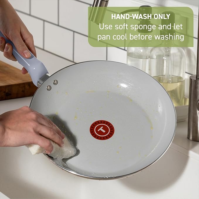 T-Fal Refresh Ceramic Frying Pans Nonstick 12 Inch Skillet, Oven Safe to 350°F, Cookware with Stay-Cool Handle, Moon Grey