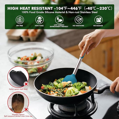HOTEC 446°F Heat Resistant Silicone Kitchen Utensils, Cooking Utensil Set, Spatula Set, BPA Free, Kitchen Gadgets, Utensils Holder, Dishwasher Safe, 14pcs Multicolor