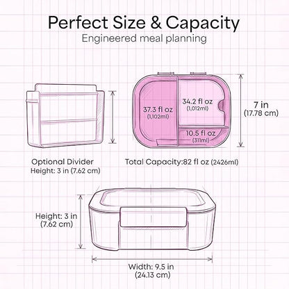KARRICO Leakproof Lunch Box – 3-Compartment Bento Box, Cooler Pack & Adjustable Divider, Extra Large & BPA-Free – Dishwasher Safe, Ideal for On-the-Go Meals, Green