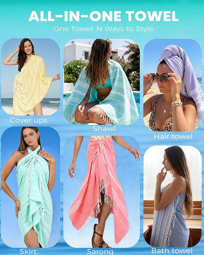 6 Packs Oversized Turkish Beach Towels Set Vacation Essentials Bulk Extra Large Sand Free Quick Dry Clearance Swim Bath Camping Pool Towel Travel Blanket Adult Cruise Accessories Vacation Stuff