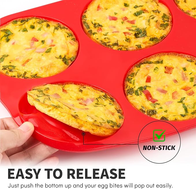 Puyeipt 4 Inch Silicone Egg Molds for Breakfast Sandwiches, 2 Pack Jumbo Size Muffin Top Pans, Non-Stick Round Baking Molds for Egg Bites, Hamburger Buns, English Muffins, Whoopie Pies